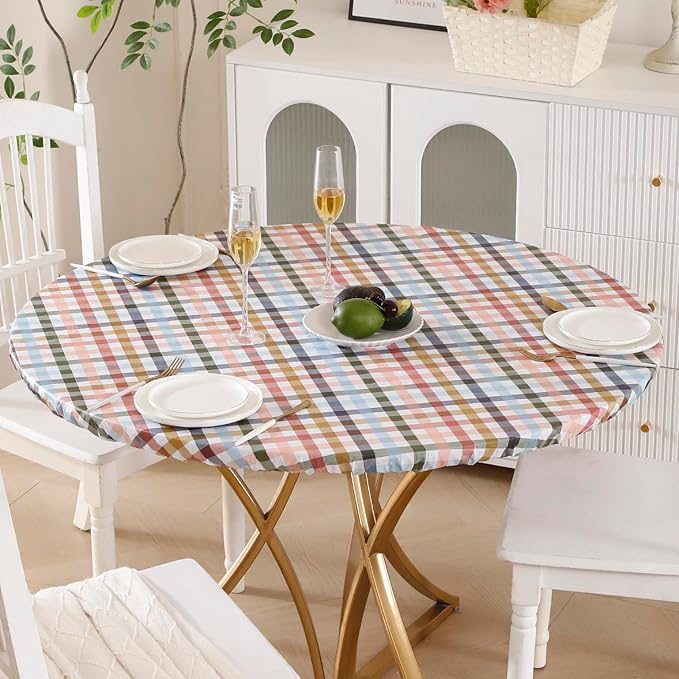 Walrus Round Vinyl Fitted Tablecloth with Flannel Backing Elastic Edge Design Table Cover Waterproof Oil-Proof PVC Table Cloth Stain-Resistant Best for 45"-56" Round