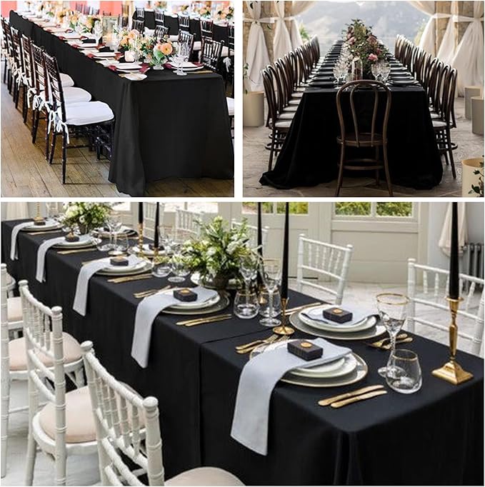 8 Pack Black Tablecloth 90 x 156 Inch Rectangular Table Cloth for 8 Foot Rectangle Tables, Wrinkle Resistant Washable Polyester Fabric Table Covers for Wedding Party Banquet Buffet and Camping