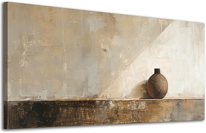 ADJUVANT Wall Art Minimalist Neutral Vase Painting 40" L x 20" W, Earth Tone Canvas Artwork Prints Simple Pottery Pictures Contemporary Rustic Wall Decor for Living Room Bedroom