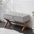Bonzy Home 36" Tufted Entryway Bench with Storage,French Vintage Bedroom Bench with X-Shaped Legs, Linen Fabric Storage Ottoman Bench for Bedroom Dining Room Living Room Entryway, Gray