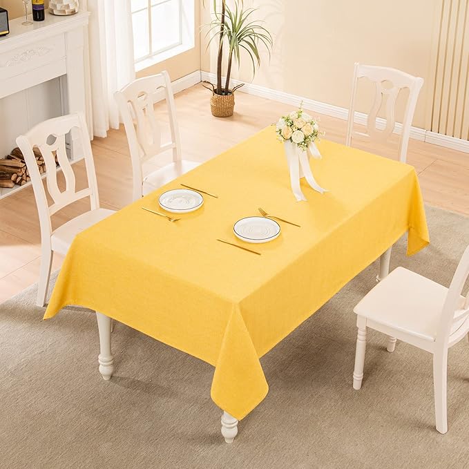 BALCONY & FALCON Rectangle Tablecloth Washable Wrinkle Resistant and Water Proof Table Cloth Decorative Linen Fabric Tablecloths for Dining Parties Kitchen Wedding and Outdoor Use (Yellow, 55x95)