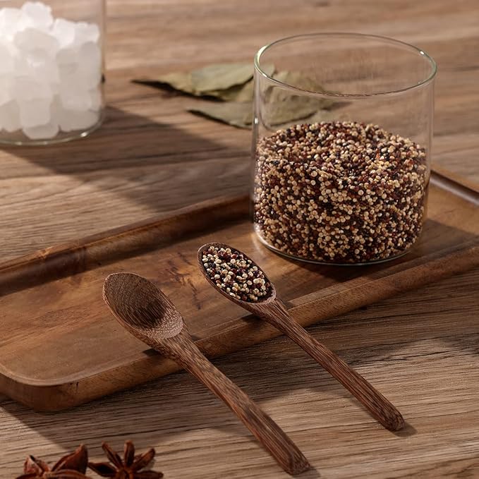 3 Pack 250ml / 8.5oz Clear Glass Spice Jar with Acacia Wooden Lid and Spoon, Classic Style, Kitchen Storage Container, 3.2 inches (diameter) x 3.5 inches (height)