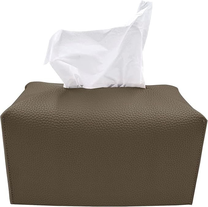 Carrotez Tissue Box Cover, [Refined] Modern PU Leather Rectangular Tissue Box Holder - Decorative Holder/Organizer for Bathroom Vanity Countertop, Night Stands, Office Desk 9.5"X5"X5" - Cocoa Brown