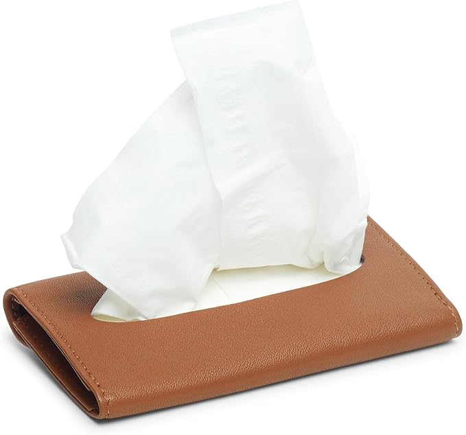 Leatherology Cognac Pocket Tissue Holder – Full-Grain Leather Travel Case with Snap Closure, Fits Standard Tissue Packs – Stylish & Compact Tissue Organizer for On-The-Go