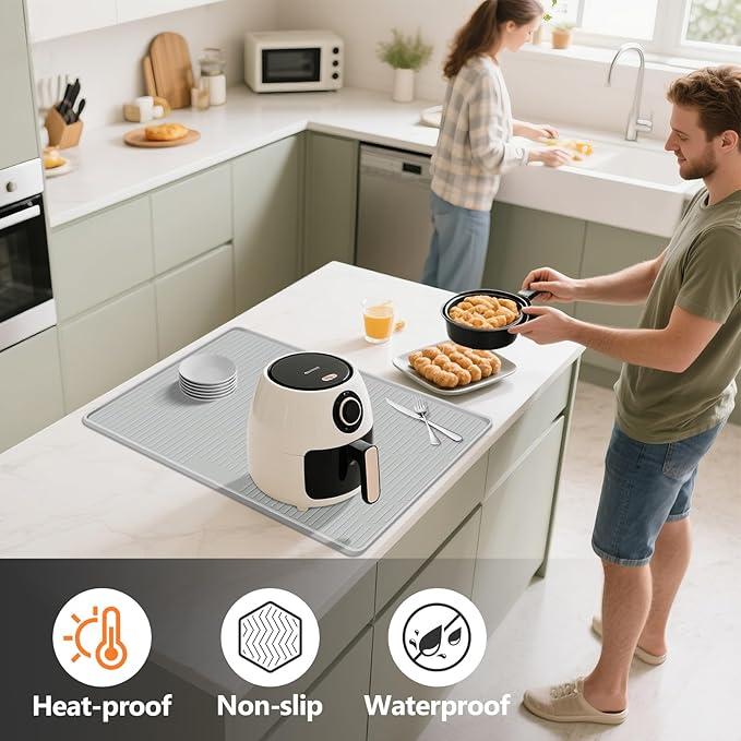 28" x 22" Heat Resistant Mat for Countertop Lanstics Silicone Baking Mat Non-Slip Air Fryer Mats Multipurpose Countertop Protector Microwave Mats Fire Resistant Mat Place Mat for Kitchen Counter
