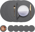 Myir JUN Round Placemats Set of 6 Faux Leather Place Mats and Coasters 15 inch Round Table Mats Dual Sided Non-Slip Stain Resistant Placemats (Gray 01, Set of 6)