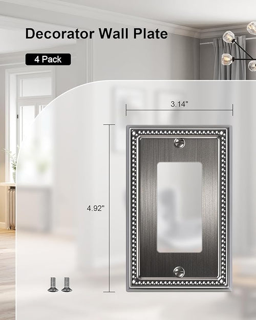 4-Pack Decorator Outlet Cover Plate, Pearls Decorative Switch Plates and Outlet Covers, Antique Silver Metal Wall Plates for Electrical Outlets