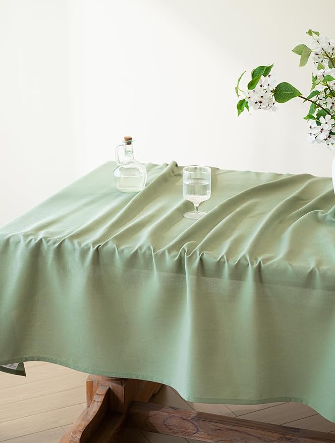 Sage Green Linen Table Cloths for 6 Foot Rectangle Tables Farmhouse Neutral Tablecloth Rectangular Kitchen Decoration Dining Table Cover Washable Water Resistant 60x102
