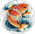 Polyester Tablecloth, Koi Fish Waterproof Oil-Proof PVC Table Cloth, Tattoo Style Japanese Wave, Fit Round Tables 56inch Diameter, for Xmas/Parties/Home, Multicolor