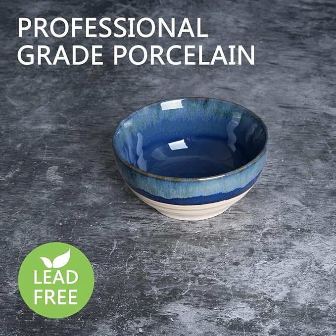 Bosmarlin Small Ceramic Dessert Bowls, 16 Oz, Set of 6, Dishwasher and Microwave Safe, For Cereal, Ice Cream, Soup, Salad, Rice (Deep blue, 16 Oz)