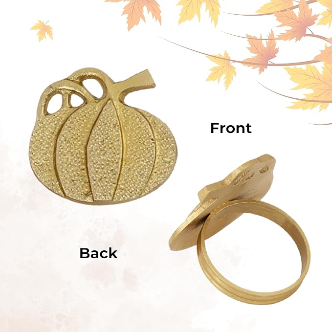 ALPHA Living HOME 12 Pcs Antique Gold Metal Napkin Rings Pumpkin Shape 1.5 Dia. Round Serviette Rings Fall Decor Thanksgiving, Wedding, Dinner Table Decoration Durable Serviette Holders