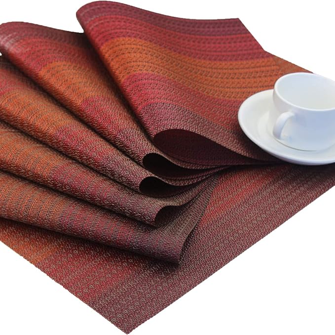 PIGCHCY Placemats Set of 8 Washable Durable Placemat Vinyl Heat Resistant Non-Slip Table Mats Indoor Outdoor (Scarlet Red)