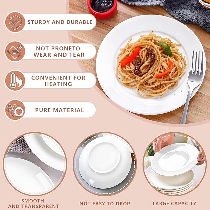 Dessert Plates Set of 6, White Appetizer Plates, 8 Inch Ceramic Dinner Plates for Salad, Bread, Cake, Fruit, Microwave and Dishwasher Safe (8 inch, 6 pack)