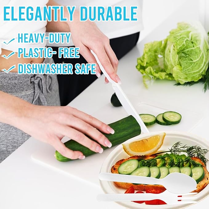 500 Count Compostable Disposable Non Plastic Knives, Large Heavy Duty Biodegradable Utensils, Eco Friendly Durable Sturdy Recyclable Knives Flatware Silverware for Party Wedding Daily Use