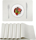 Faux Leather Placemats Set of 6, Washable Place Mats, Wipeable Waterproof Oil-Proof Heat Resistant Table Mats, Non-Slip Vinyl Placemats Rectangular Place Mat for Table Indoor Outdoor (White)