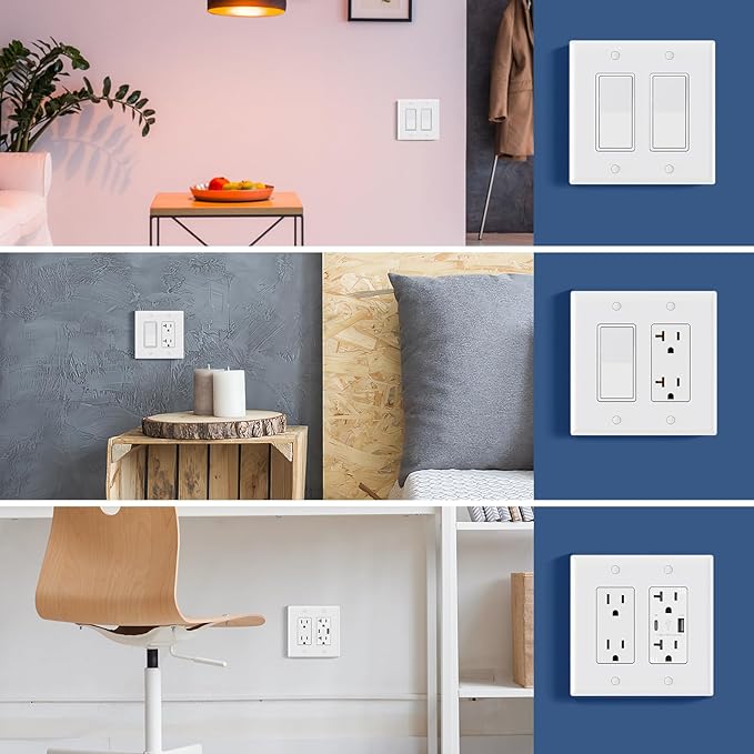 AIDA 2-Gang Decorative Wall Plates, 4.88" H x 4.94" L - Unbreakable Thermoplastic Faceplate Cover for Outlets and Switches, UL Listed - (10 Pack, Glossy White)