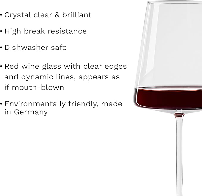 Stölzle Lausitz Red Wine Glasses Power Set of 4, 17 1/2 oz – Premium Glasses for Full-Bodied Wines – Modern Red Wine Glasses with Angular Design for Maximum Flavor – Dishwasher- & Break-Resistant