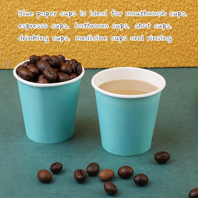 Wuadua 100 Pack 3 oz Blue Espresso Paper Cups - Sturdy and Leak-Proof for Parties, Events, Office, Home Use Disposable Mouthwash Cups - Ideal for Hot/Cold Drinks, Smooth Rim Design, Eco-Friendly