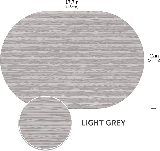 Silicone Placemats, Oval Placemats for Dining Table, Placemats Set of 4, Non-Slip Waterproof Heat Resistant Table Mat, Outdoor Placemat for Patio Table (Light Blue-Oval)