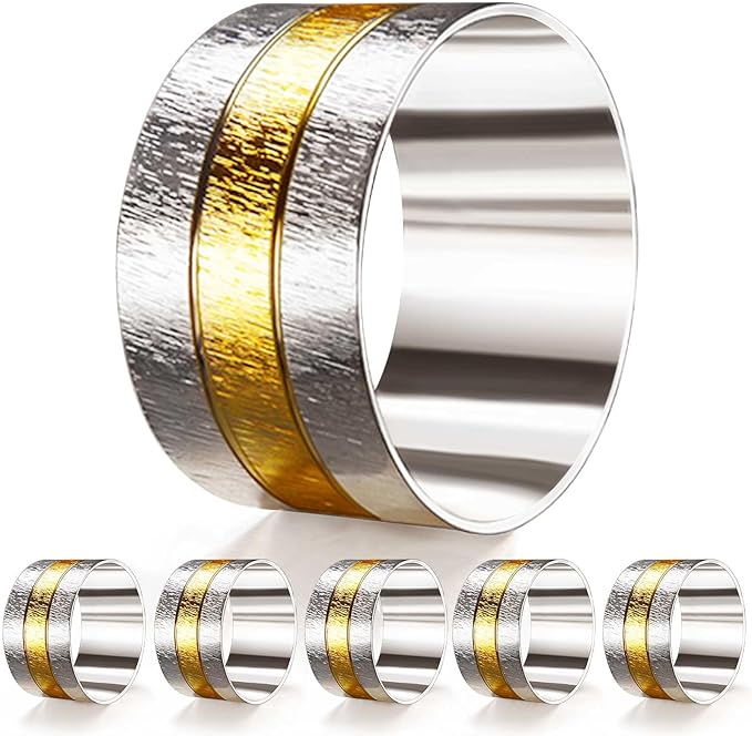 6 Pack Two Tone Textured Napkin Rings Holders Décor Dinner Party Wedding Christmas Gathering (Two Tone-6PCS)