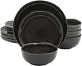 Gibson Elite Nardini 12 Piece (Service for 4) Plates and Bowls Reactive Glaze Dishes Stoneware Ceramic Dinnerware Set - Black