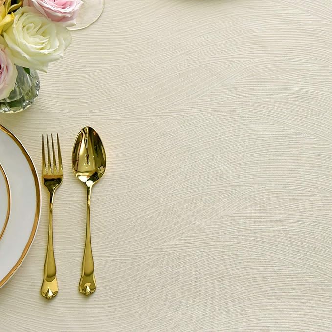 maxmill Jacquard Table Cloth Waving Pattern Water Resistant Wrinkle Resistance Heavy Weight Soft Tablecloth for Kitchen Dinning Tabletop Decoration Oblong 60 x 140 Inch Ivory