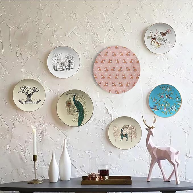 Ceramic Display Plate, Dog Lover Ceramic Hanging Decorative Plate, Cute Little Corgi Jumping Running and Standing, 6 Inch, Household Custom Ceramic Plate, Coral Orange White