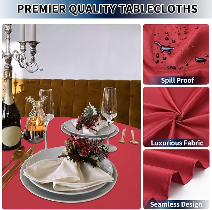 PureFit 6 Pack Round Red Table Cloths 120 Inch for Round Tables, Stain and Wrinkle Resistant Table Linens for Home Use, Wedding, Party, Banquet and Camping