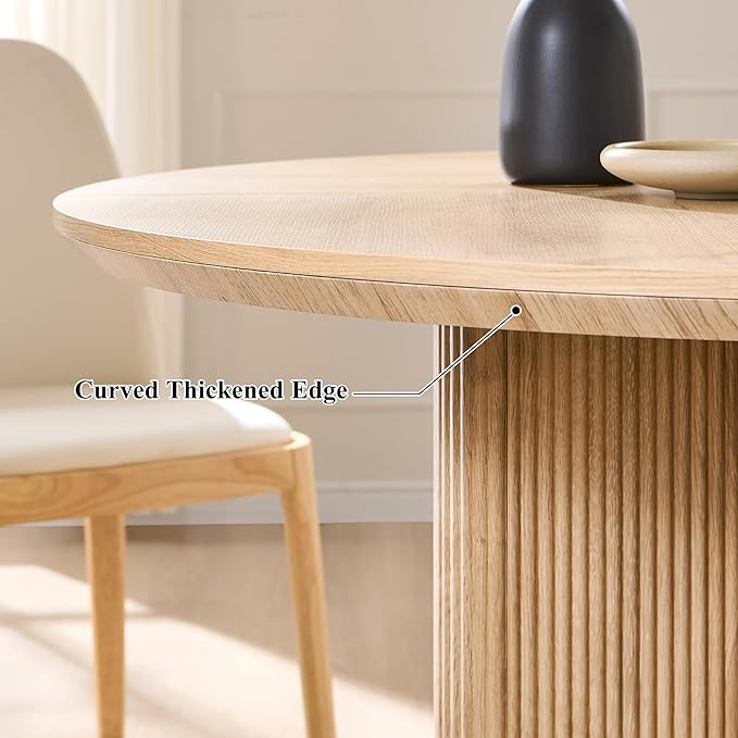 T4TREAM 47" Fluted Round Dining Table for 4-6, Mid-Century Modern Kitchen Table with Thickened Edge & Sturdy Pedestal Base for Kitchen Living Room,Natural Oak(Table Only)