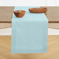 Solino Home Linen Aqua Blue Table Runner 36 Inches - Classic Hemstitch, 100% Pure Linen Coffee Table Runner 14 x 36 Inch Ideal for Dresser Tables - Winter, Spring, Easter