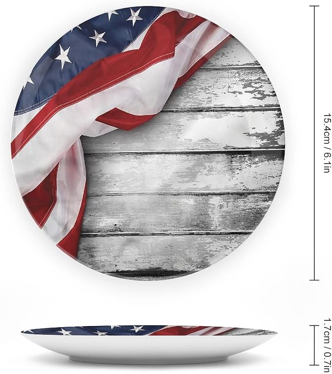 Ceramic Plates, American Flag Decorative Ceramic Plates, Flag on Wood Planks, 6 Inch, for Dining, Parties, Wedding, Multicolor
