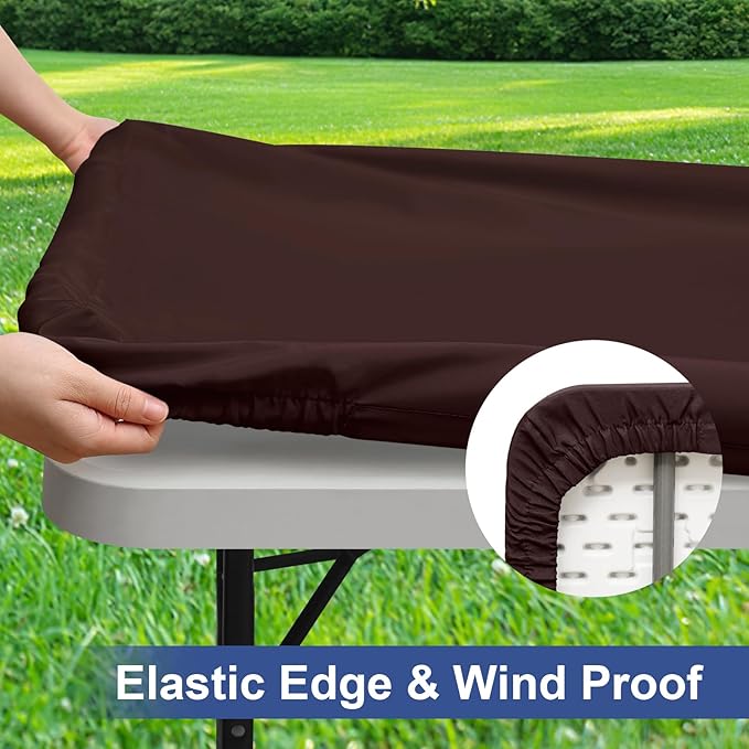 homing 2 Pack Rectangle Table Cloth, Elastic Fitted Fabric Tablecloth Fits for 6 Foot Folding Tables, Washable Table Cover for Picnic, Camping, Indoor & Outdoor (Coffee, 30" x 72")