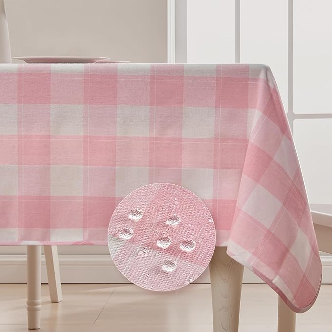 BALCONY & FALCON Gingham Table Cloth Rectangle – Reversible Water-Resistant Cotton Checkered Tablecloth for Valentine，Outdoor Picnic, Camping, Kitchen, Party Decor (Pink White, 57x118 Inch)