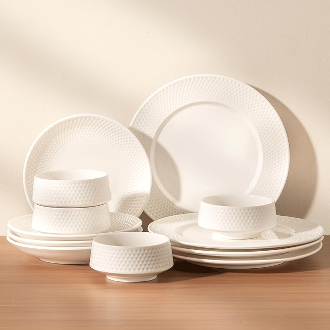Dinnerware sets plates and bowls sets modern plates,Ceramic Dinnerware Sets,12 Pieces Porcelain Lightweight Plates,Scratch Resistant Dish Set (style - 11, 4 - Set (12pcs))