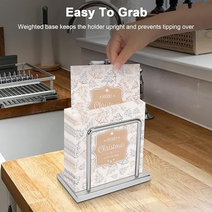 Livabber Napkin Holder, Metal Napkin Storage Modern Freestanding Tissue Paper Dispenser for Table Kitchen Countertop (Metal Base, Chrome)