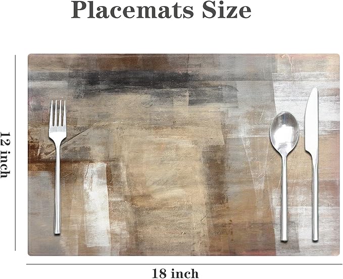 Beige and Gray Placemats Set of 4 Abstract Art Place Mats Indoor Modern Table Placemats Washable Wipeable Waterproof Heat Resistant Kitchen Place Mats for Dining Tables, 18 X 12 Inch