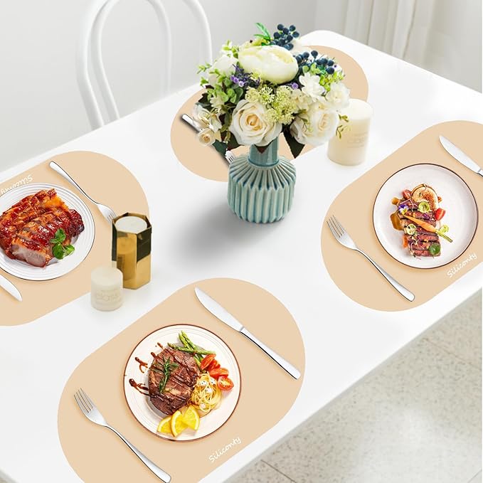 Silicone Placemats, Oval Placemats Set of 4. Heat-Resistant and Easy to Clean Siliconty Mats, Non-Slip Silicone Placemats for Table Protection. (4, Bright Yellow)