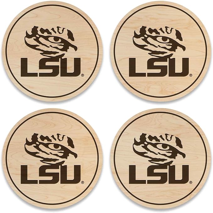 LazerEdge LSU Tigers Wooden Coaster Set - Maple Wood - Officially Licensed Product - 4-Pack