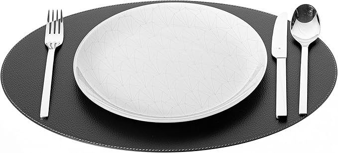 Nikalaz Oval Placemats Set (Pack of 4) Recycled Leather Table Mats 18 x 13 inches (45.7 x 33 centimetres), Kitchen Dining Table Decor by Nikalaz (Black)