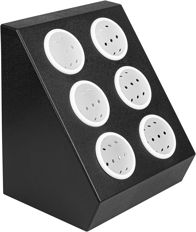 Restaurantware-Met Lux 13.78 x 11.42 x 15.94 Inch Flatware Organizer, 1 Standing Cutlery Holder - Includes 6 Plastic Cylinders, Perforated Design, Black Plastic Utensil Holder, For Breakroom