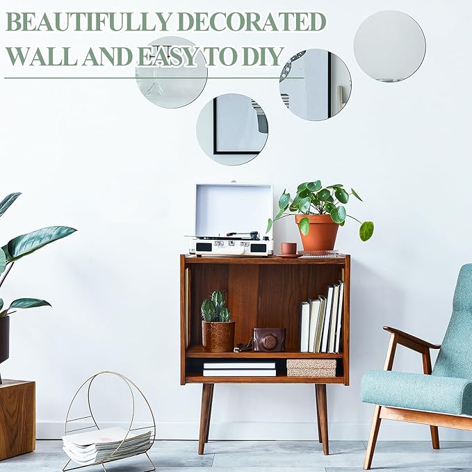 Cindeer Set of 24 Acrylic Round Mirror Plate Circle Mirror Trays Wedding Baby Shower Party Centerpieces for Tables Self Adhesive Non Glass Stickers for Home or Wall Candle Crafts Decor(6 Inch)