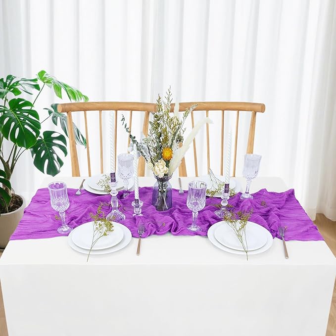 FUHSY 10 Pack 10FT Gauze Table Runner Cheesecloth Fabric Lilac Table Runners Cheese Cloth Rustic Wedding Party Table Runner Boho Birthday Table Decorations Lavender Sheer for Cheese Clothes