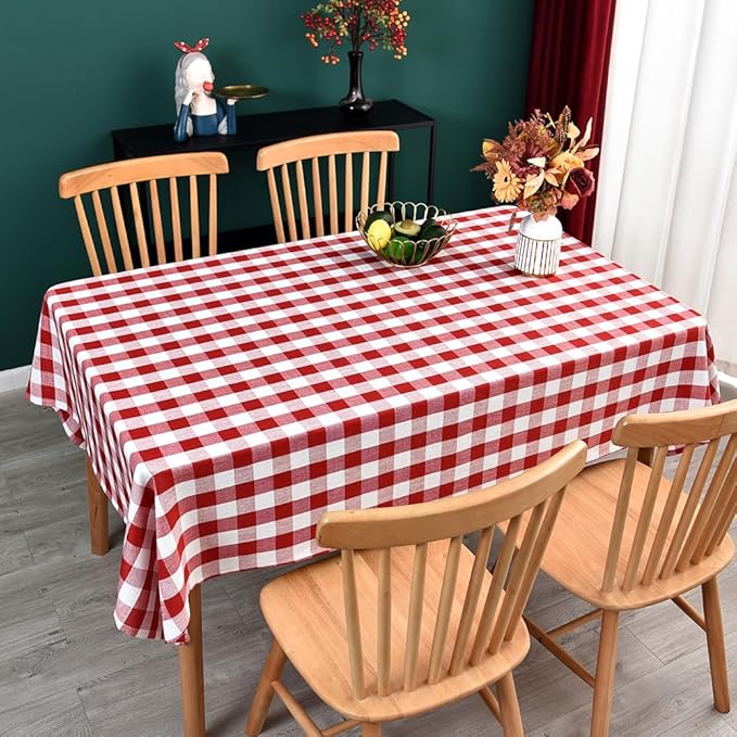 Gingham Tablecloth Rectangle Table Cloth Heavy Duty Cotton Checkered Table Cover for Spring Picnic Kitchen Dining(C-Red, 52x98 inch)