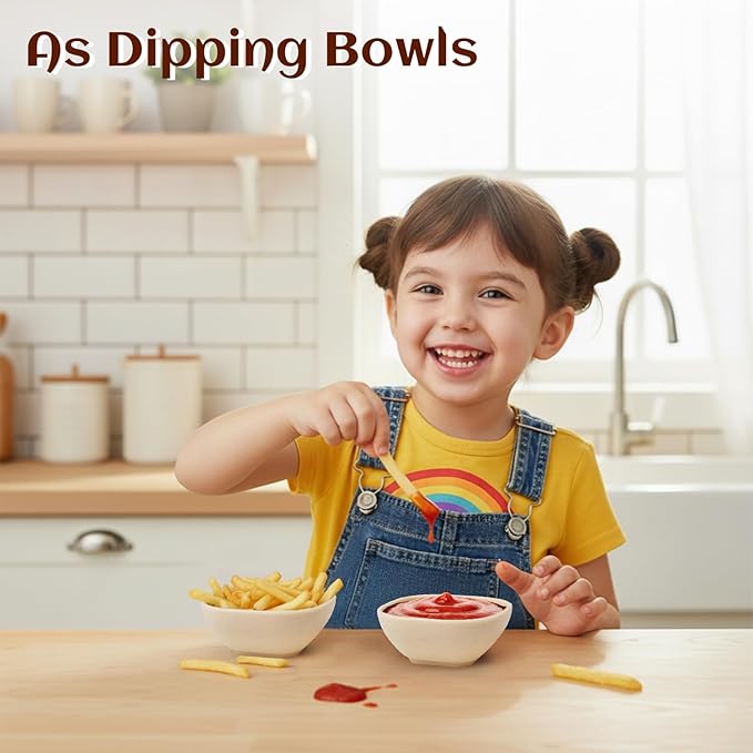 Dipping Bowls 5 OZ, Wheat Straw Small Bowls for Dips, Reusable Small Plastic Bowls Set of 6, Unbreakable Charcuterie Cups, Charcuterie Bowls for Kitchen, BBQ, Party, RV - Beige