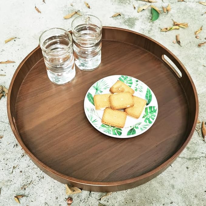 i-lan 16-inch Walnut Lazy Susan – Quiet Rotating Wooden Turntable with Dual Handles & Non-Slip Base, Kitchen Dining Organizer and Gift for Housewarming Special Occasions