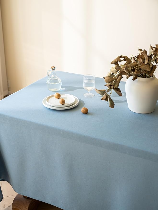 Blue Linen Table Cloths for Rectangle Tables Farmhouse Neutral Tablecloth Rectangular Kitchen Decoration Dining Table Cover Washable 60x132