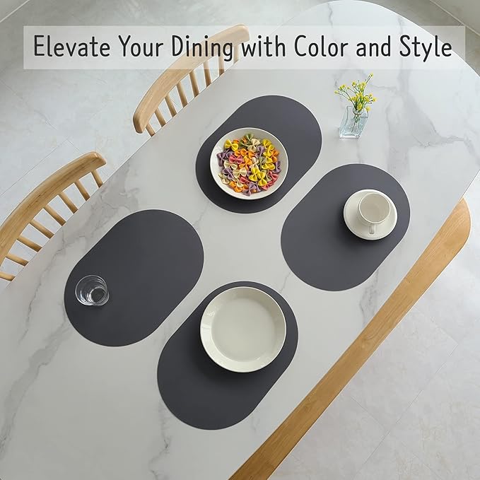 Silicone Placemats Set of 4 - Heat Resistant Washable and Wipeable Non Slip Place Mats, Waterproof Modern Dining Table Mats, Oval 16.9"x11.8"(Classic Dark Gray)