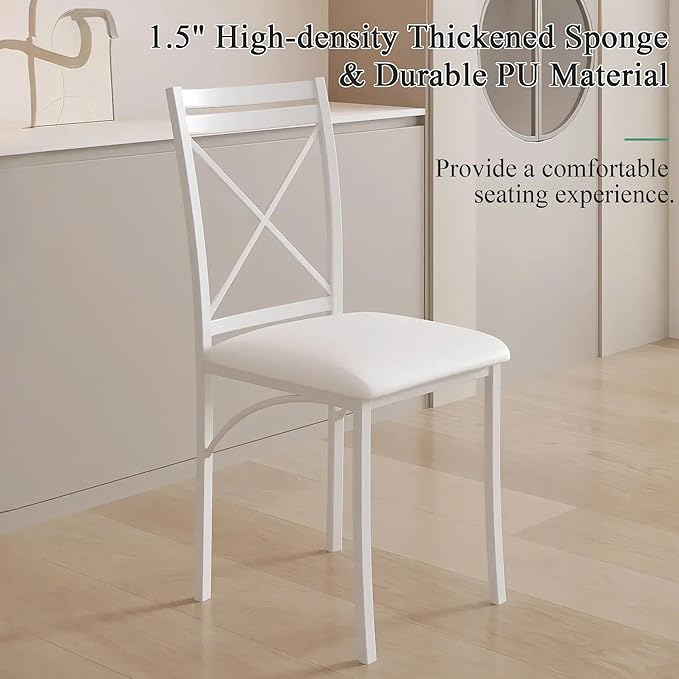 VECELO 5 Piece Dining Table Set for 4, Faux Marble Dinette with Chairs for Kitchen, Breakfast Nook, Small Space, Off White