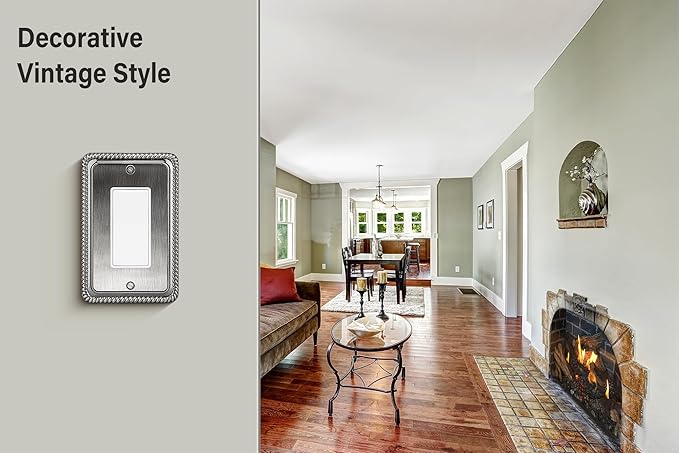 Henne Bery Rope Edge Decorative Wall Plate Switch Plate Outlet Cover (Single Decorator, 3 Pack, Heirloom Silver)