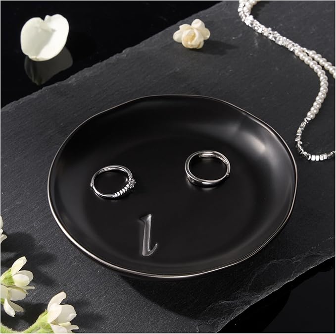 Lolalet Handmade Ceramic Ring Dish Jewelry Tray Plate with Initial, Small Monogram Gift for Her Women Girls Mother, Hostess, Engagement, Bridal Shower, Maid of Honor, Bridesmaid, Birthday, Christmas